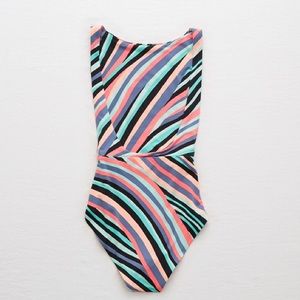 NWOT Aerie High Neck Striped One Piece